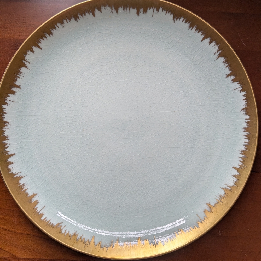 Set of Two Kim Seybert Shakti Sea Glass Dinner Plates Gold and Silver